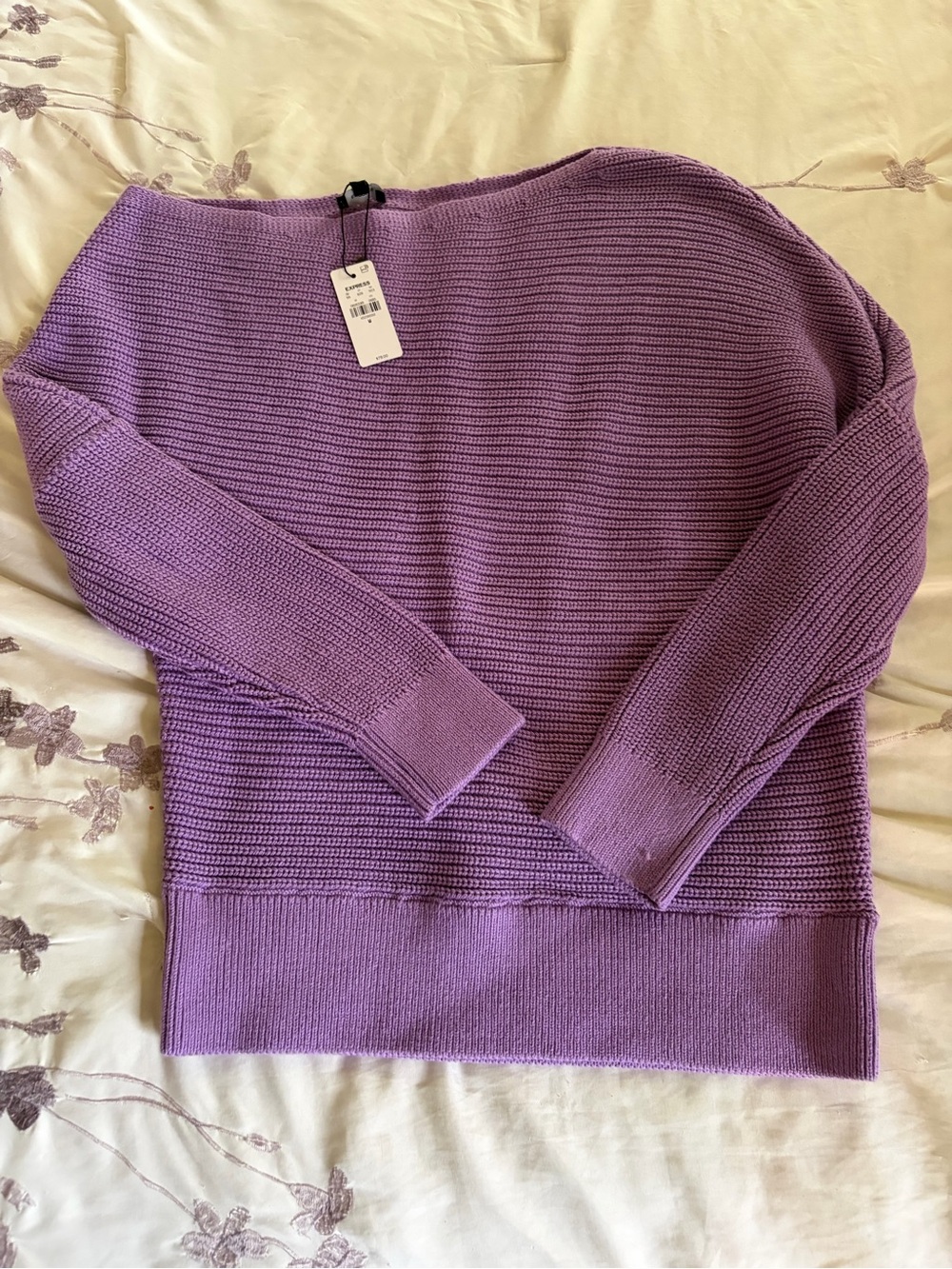 Express Purple Off-the-Shoulder Ribbed Sweater